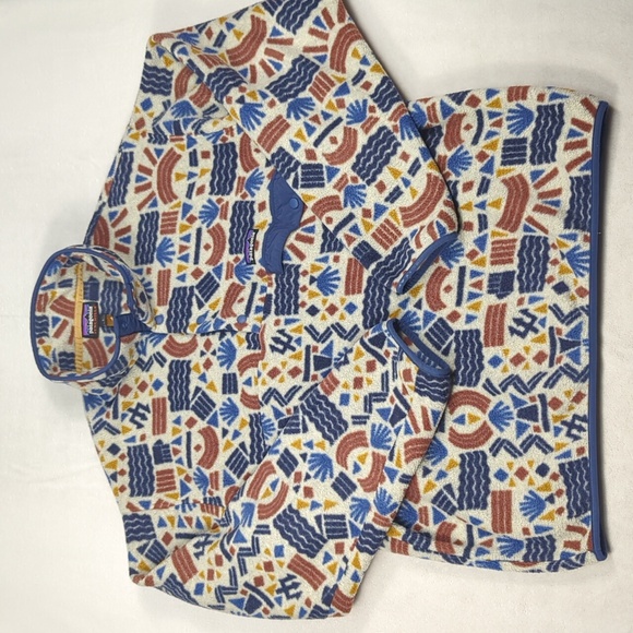 Patagonia Lightweight Synchilla Snap-T Pullover Protected Peaks Oatmeal Mens Lrg - Picture 2 of 8